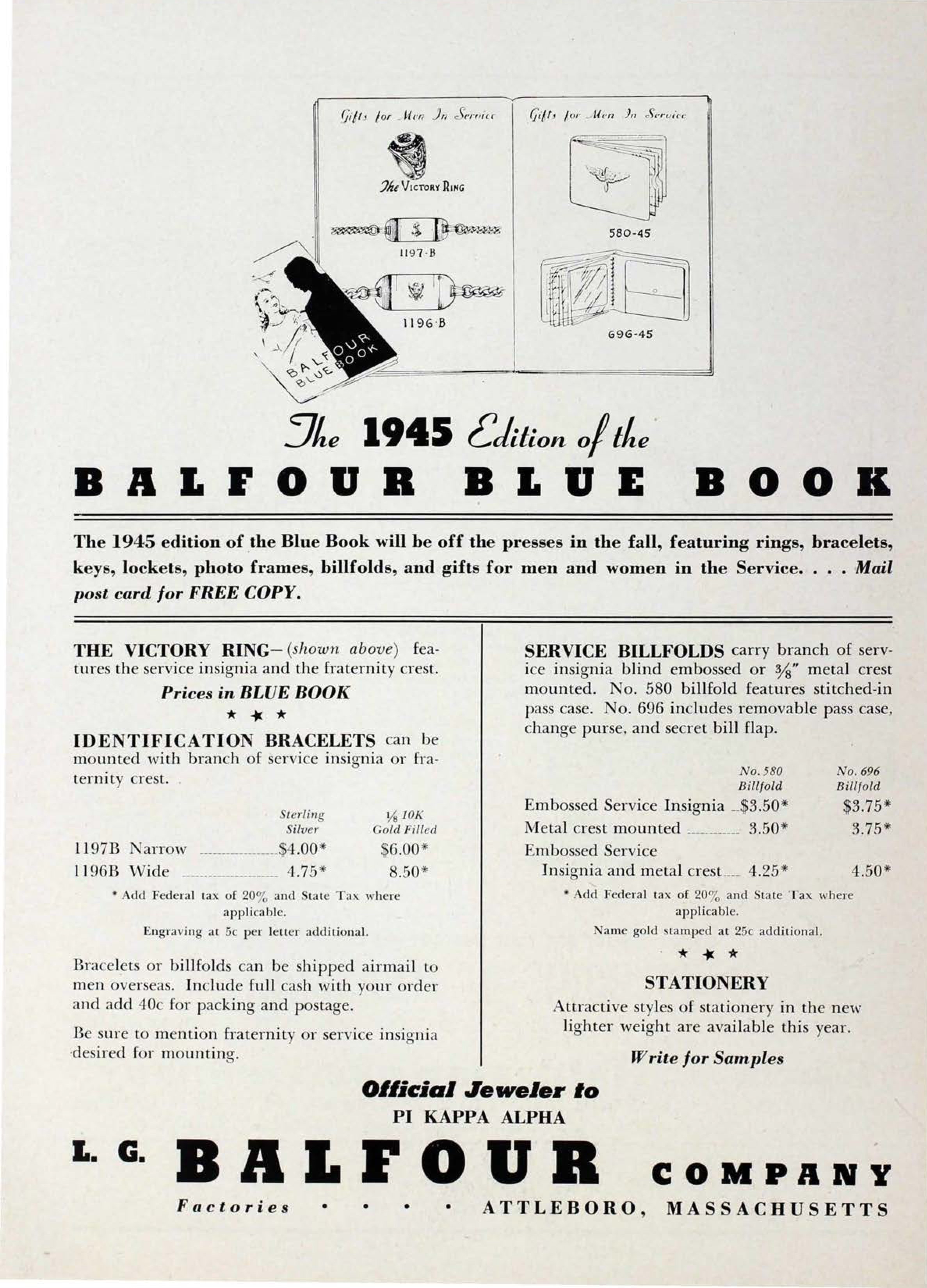 L. G. Balfour Company Advertisement, October 1944